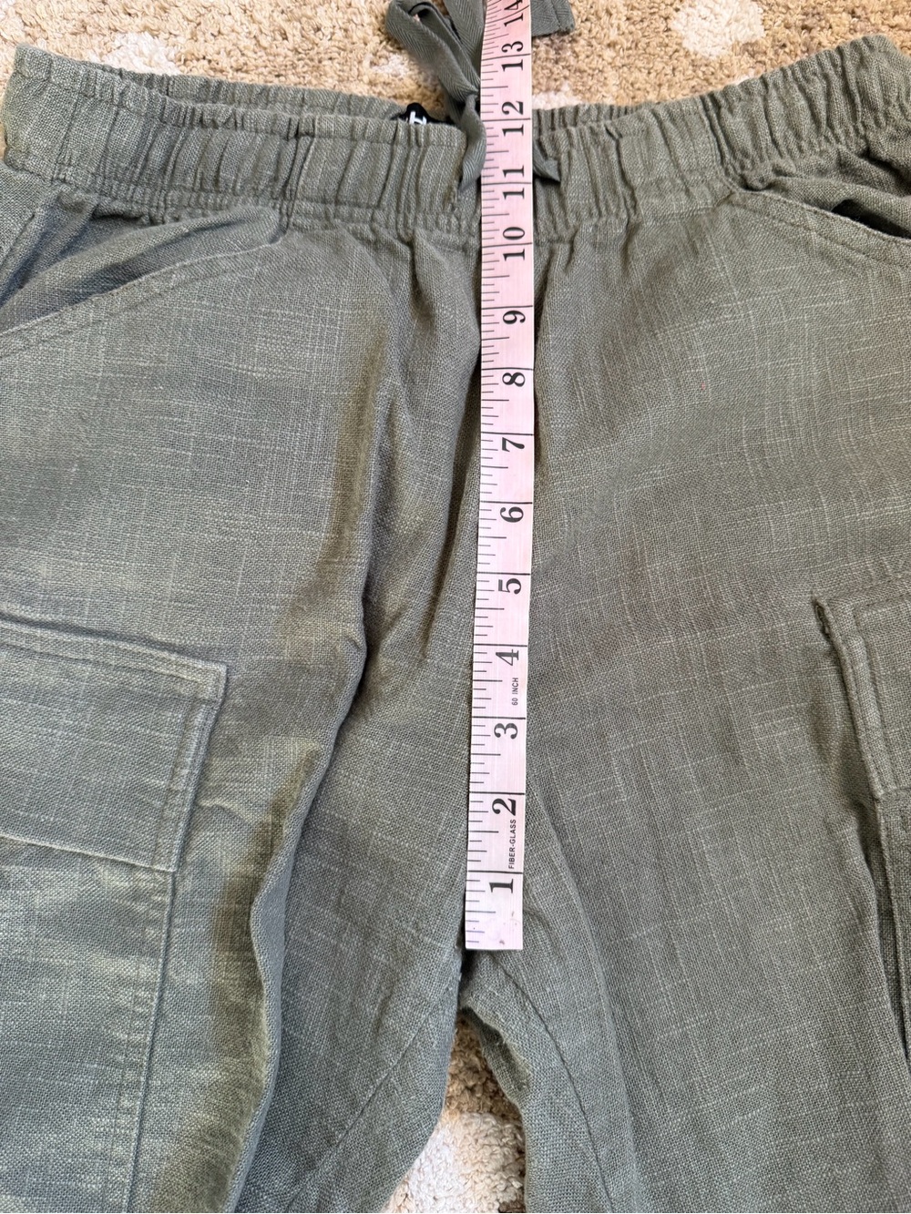 Cherry LA Baja Wide Leg Linen Drawstring Cargo Pants Green - Picture 10 of 11
